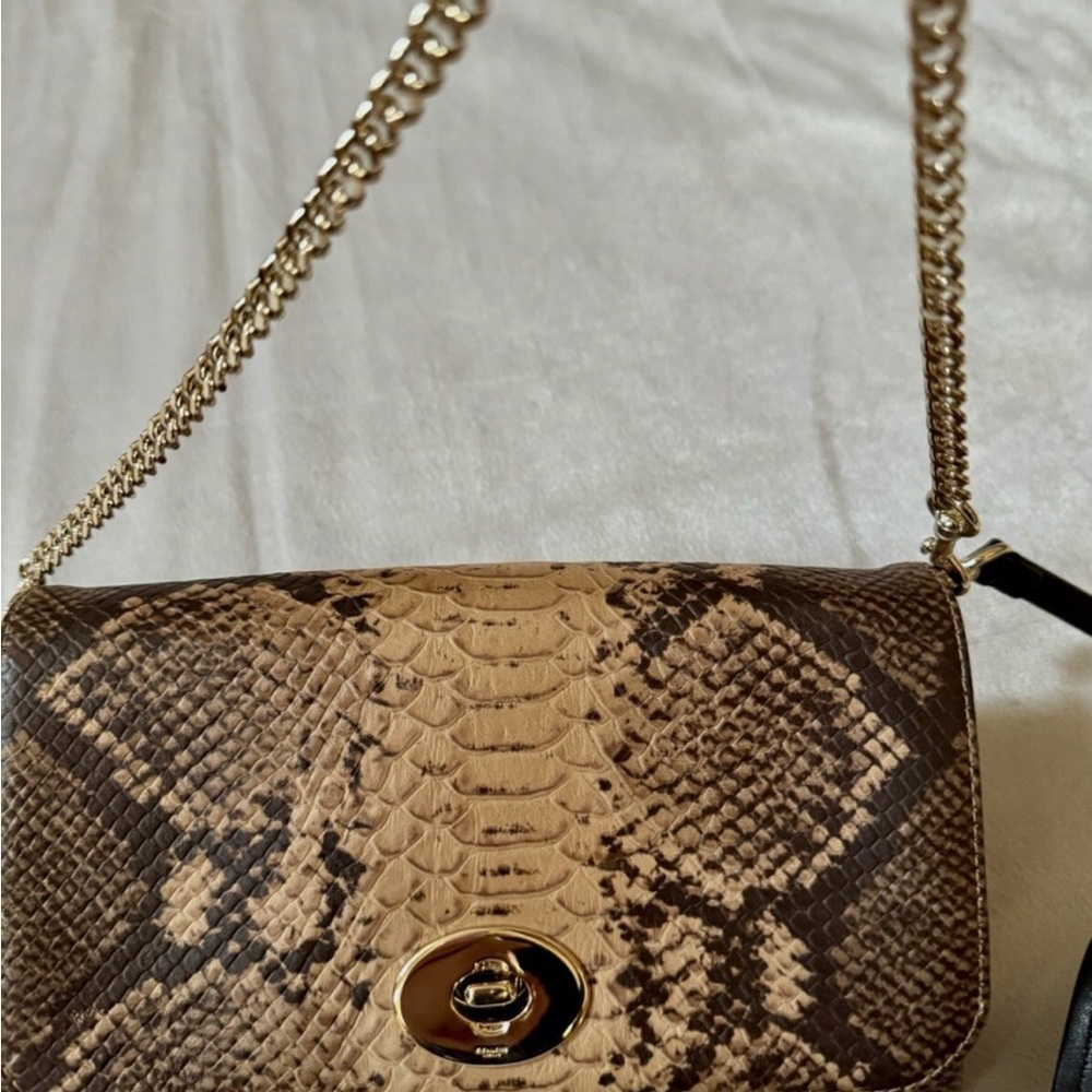 Coach Brown and Gold Crossbody Bag with Luxurious Snake Print